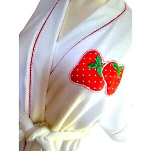 Vintage Lorraine Soft Stretchy Terry‎ Wrap Strawberry Embroidered Robe Small